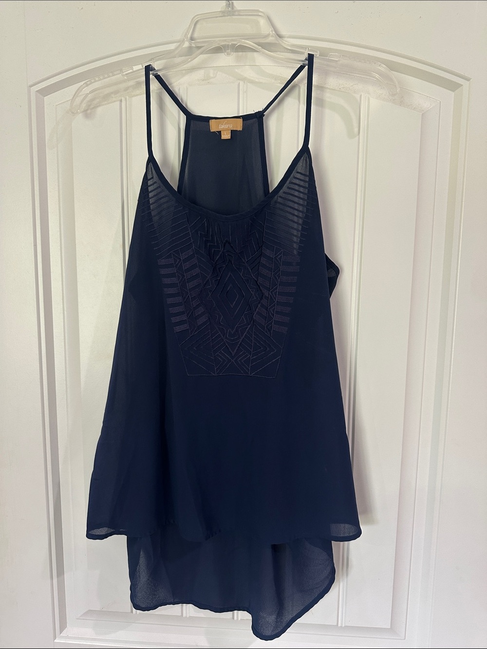 Takara Navy Geometric Embroidered Spaghetti Strap Camisole